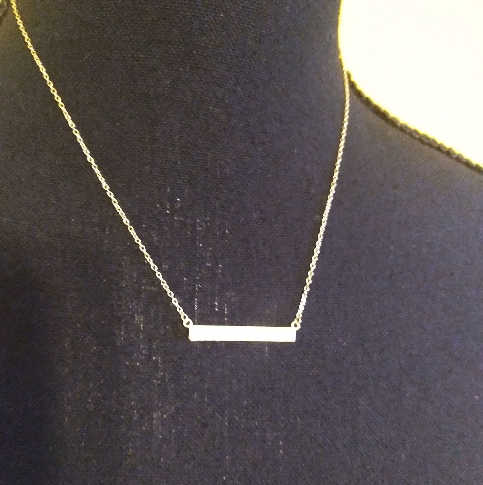 14K over 925 SS Mother of Pearl Bar Necklace 16" w/ adjustable chain - Picture 2 of 6